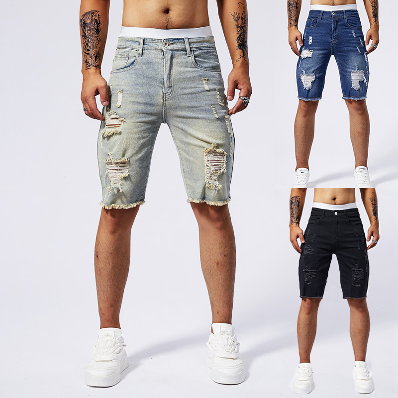 Streetwear Brand - 2025 صيف جديد الرجال ممزق الدينيم