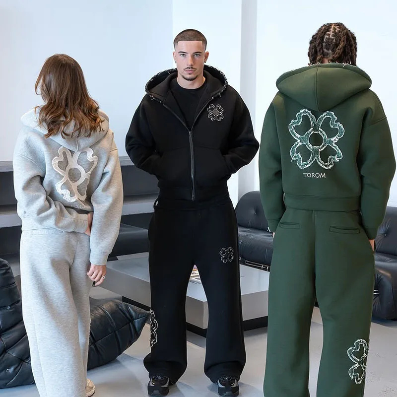 Streetwear Zipper - طقم هودي وبنطلون رياضي للرجال بتصميم