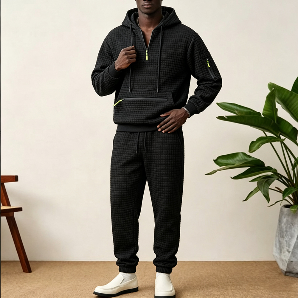 Streetwear Zipper - طقم رياضي رجالي من قطعتين بنسيج