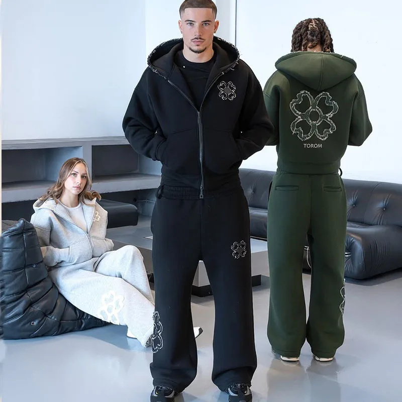 طقم هودي وبنطلون رياضي للرجال  - مراجعة Streetwear Zipper وسعره
